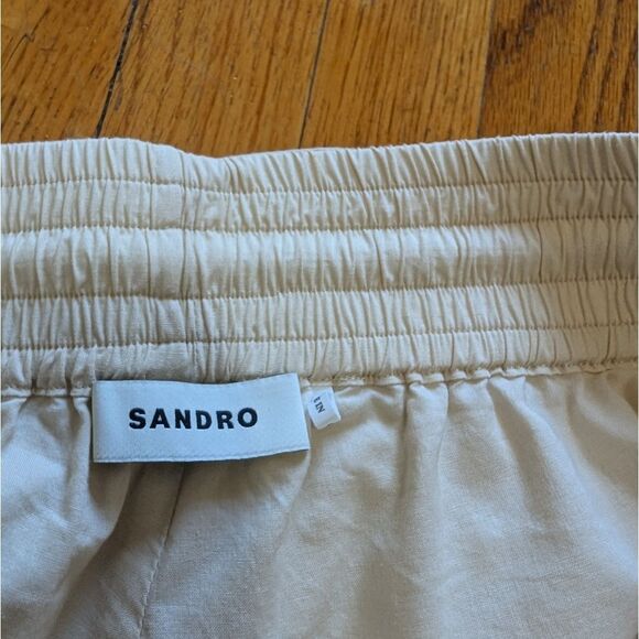 NWOT Sandro Cream Hand Embroidered Embellished Shorts Size Large 42 Drawstring - Picture 5 of 6